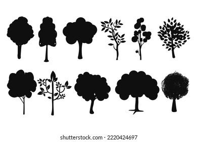 Big set of trees silhouettes