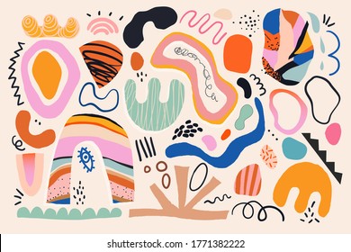 Big set of trendy design elements. Collection of different hand drawn shapes and textures. All elements are isolated. Vector EPS10.