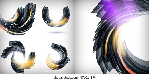 Big set trendy geometric stylized flowers illustration backgrounds, placards with abstract polygon shapes, design elements. Retro art for covers, banners, posters.  