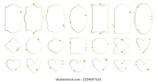 Große Auswahl an modischen goldenen minimalistischen ästhetischen Linearrahmen mit Sternen. Bogenrahmen mit geometrischen Formen für soziale Medien oder Plakatdesign.