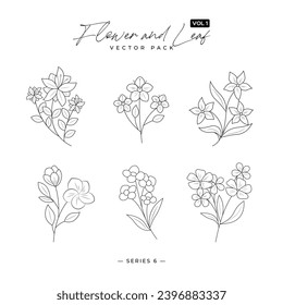 Big set trendy hand drawn minimalistic botanical floral elements - Branch and leaves icon set - Leaves And Flowers Floral Ornament Template