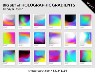 Big Set of Trendy Holographic Backgrounds for Cover, Flyer, Brochure, Poster, Business Design. Abstract Templates with Neon Lights. Hipster Style.