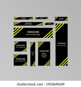 Big set of trendy web banners with neon yellow lines. 11 standard sizes