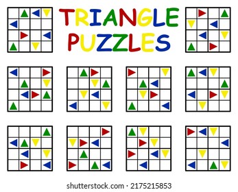 Big set with triangle sudoku puzzles for kids vector illustration