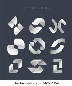 Big set of two-shapes logo design elements. Vector abstract, material design, paper style