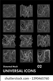 Big set of universal icons for graphic design. Distorted wireframe of grid.