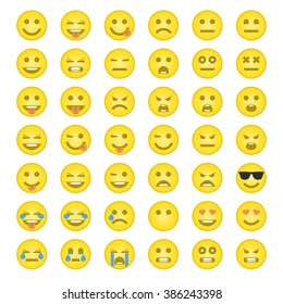 Big set of universal smiles. Set of emoticons, emoji isolated on white background, vector illustration.