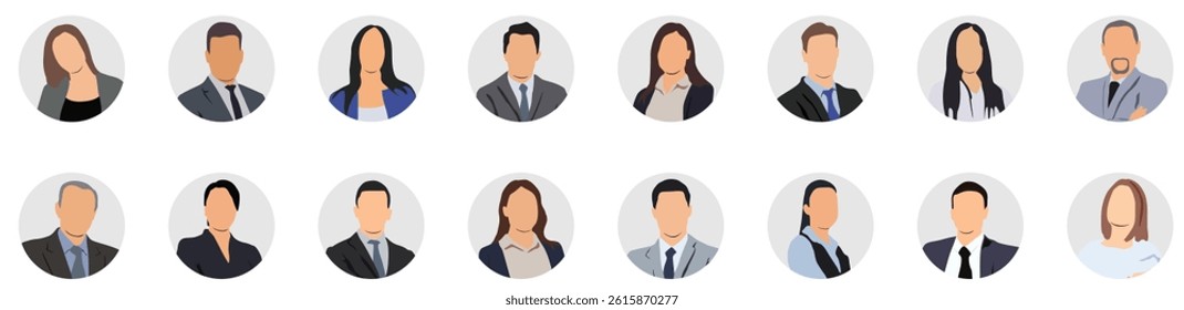 Big set of user avatar. Male and female faces. User pic, face icons, Internet forum, account. Unknown or anonymous person. People avatar profile icons. Flat style.