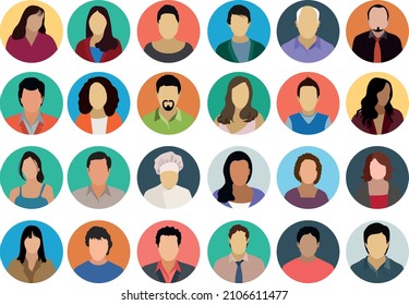 Big set of user avatar. People avatar profile icons. Male and female faces. Men and women portraits. Unknown or anonymous person. Characters collection. Vector illustration.