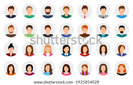 Big set of user avatar. People avatar profile icons. Male and female faces. Men and women portraits. Unknown or anonymous person. Characters collection. Vector illustration.