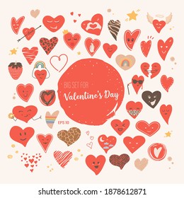 Gran ambición para el Día de San Valentín. Corazones dibujadas a mano por vectores. El concepto de amor, boda, 14 de febrero. Para el diseño de postales, pegatinas, sellos, impresiones. Aislado sobre fondo blanco EPS 10.