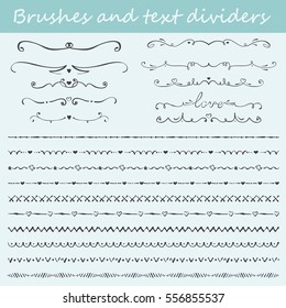 Big set of Valentine's hand drawn brushes and text dividers. Vector illustration