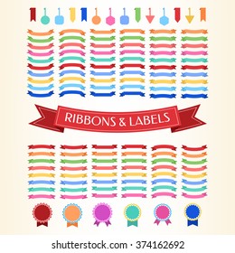 Big set of varicolored ribbons & labels.
