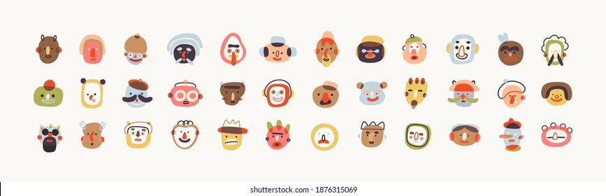Big set of Various abstract People and cute creatures. Funny Characters, avatars. Different Icons. Hand drawn trendy Vector illustrations. Cartoon style. Flat design. All elements are isolated