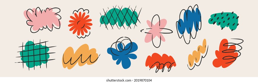 Big set of various abstract shapes with textures. Modern vector illustration. All elements are isolated