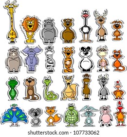 Big set of various cartoon animals and birds