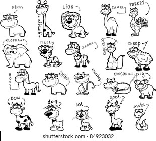 Big set of various cartoon animals and birds