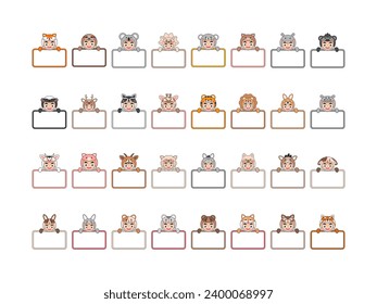 Big Set of Various Cute Animal Holding a Blank Banner, Good for Memo Templates, Planners, To-Do List Book, Note, Notebook, Paper Cards, Greeting Cards, Notes, Stickers, and Labels