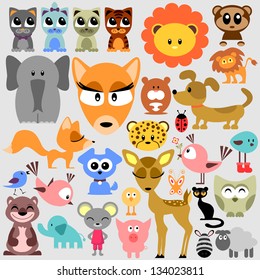 Big set of various cute animals