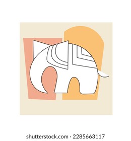 Gran conjunto de elefantes variados, formas abstractas. Estilo de pintura con tinta. Ilustraciones de vectores dibujadas a mano contemporáneas. Línea continua, concepto minimalista elegante. Todos los elementos están aislados