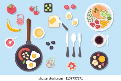 Big set of various food dishes isolated. Top view for cuisine of different countries in flat design. Vector illustration eps 10