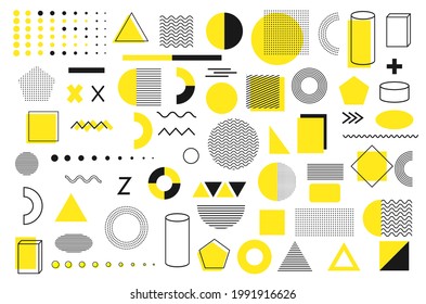 Big set of various geometric shapes in memphis style.Vector illustration. Design for website decor.