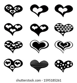 Big set of various heart templates. Different hearts collection.  heart