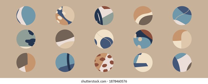 Big set of various highlight covers, abstract backgrounds with various hand drawn organic shapes, lines, spots, dots, doodle objects, round icons templates for social media stories, ideal for blogger