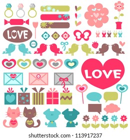 Big set of various romantic elements for design