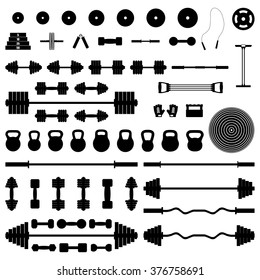 Big set of various sports equipment for the gym and fitness, vector illustration.