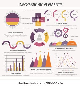 A big set of various statistical business infographic elements on grey background.