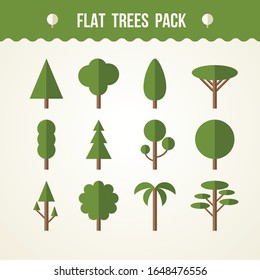 Big set of various trees. Tree icons set in a modern flat style.