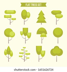 Un gran conjunto de árboles. Iconos de árbol dispuestos en un estilo plano moderno.