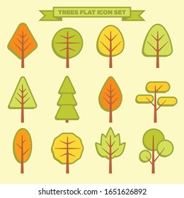 Big set of various trees. Tree icons set in a modern flat style.