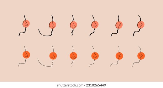 Big set of various types of noses and 3d. Different nose gesture. Single-line nose shape. abstract colorful various types of noses. All graphics are isolated. Hand-drawn vector.