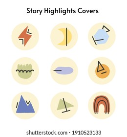 Big set of various vector highlight covers. Abstract backgrounds. Various shapes, lines, spots, dots, doodle . Hand drawn icons for your business, scrapbooking,  journaling, story buttons