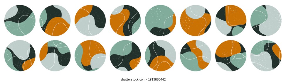 Big set of various vector highlight covers. Abstract backgrounds. Various shapes, lines, spots, dots, doodle objects. Hand drawn templates. Round icons for social media stories. 