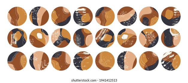 Big set of various vector highlight covers. Abstract backgrounds. Various shapes, lines, spots, dots, doodle objects. Perfect for bloggers. Hand drawn templates. Round icons for social media stories. 