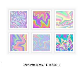 Big Set of Vector abstract holographic background 80s - 90s, trendy colorful texture in neon color design for covers, flyers, brochures, posters, wedding invitations, Business Design or Social Media