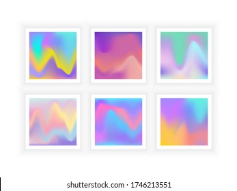 Big Set of Vector abstract holographic background 80s - 90s, trendy colorful texture in neon color design for covers, flyers, brochures, posters, wedding invitations, Business Design or Social Media