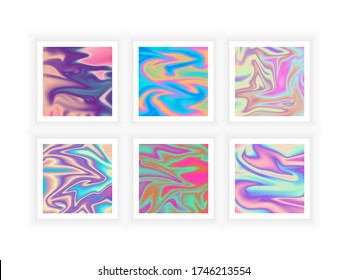 Big Set of Vector abstrakte holografische Hintergrund 80er - 90er, trendige farbige Textur in neonfarbenem Design für Cover, Flyer, Broschüren, Plakate, Hochzeitseinladungen, Business Design oder Social Media