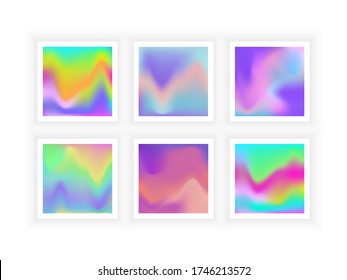 Big Set of Vector abstract holographic background 80s - 90s, trendy colorful texture in neon color design for covers, flyers, brochures, posters, wedding invitations, Business Design or Social Media