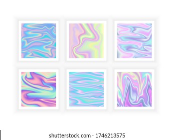 Big Set of Vector abstract holographic background 80s - 90s, trendy colorful texture in neon color design for covers, flyers, brochures, posters, wedding invitations, Business Design or Social Media