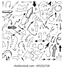 big set vector arrows set Hand drawn.