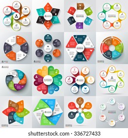 Big set of vector arrows, hexagons, circles and other elements for infographic. Template for cycle diagram, graph, presentation. Business concept with 6 options, parts, steps or processes.