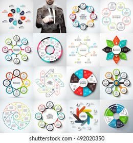 Gran conjunto de flechas vectoriales, octagones, círculos y otros elementos para infografía. Concepto de negocio con 8 opciones, piezas, pasos o procesos. Desenfocar fondo.