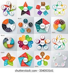 Big set of vector arrows, pentagons, circles and other elements for infographic. Template for cycle diagram, graph, presentation. Business concept with 5 options, parts, steps or processes.