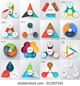 Big set of vector arrows, triangles, circles and other elements for infographic. Template for cycle diagram, graph, presentation. Business concept with 3 options, parts, steps or processes.