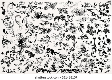 Big set of vector black filigree flourishes in vintage style