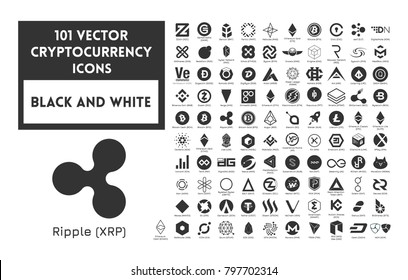 Big set of vector black and white cryptocurrency icons. Black icons on a white background